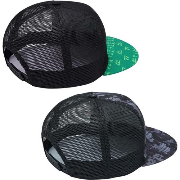 Men's 2 Pack Flat Brim Trucker Cap Adjustable Snapback Hat Mesh Back - Picture 4 of 5